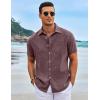 COOFANDY Men’s Casual Button Down Shirts Short Sleeve Linen Shirts Summer Beach Dress Shirt(Linen – Flecking Wine Red)