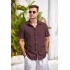 COOFANDY Men’s Casual Button Down Shirts Short Sleeve Linen Shirts Summer Beach Dress Shirt(Linen – Flecking Wine Red)