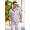 COOFANDY Men’s Casual Button Down Shirts Short Sleeve Linen Shirts Summer Beach Dress Shirt(Linen – Light Gray Flecking)