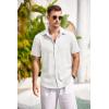 COOFANDY Men’s Casual Button Down Shirts Short Sleeve Linen Shirts Summer Beach Dress Shirt(White)