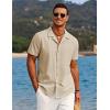 COOFANDY Men’s Casual Button Down Shirts Short Sleeve Summer Beach Shirt Cuban Vacation Textured Shirts with Pocket(Beige)