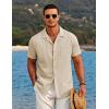 COOFANDY Men’s Casual Button Down Shirts Short Sleeve Summer Beach Shirt Cuban Vacation Textured Shirts with Pocket(Beige)