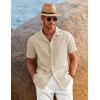 COOFANDY Men’s Casual Button Down Shirts Short Sleeve Summer Beach Shirt Cuban Vacation Textured Shirts with Pocket(Beige)