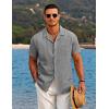 COOFANDY Men’s Casual Button Down Shirts Short Sleeve Summer Beach Shirt Cuban Vacation Textured Shirts with Pocket(Light Grey)