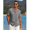 COOFANDY Men’s Casual Button Down Shirts Short Sleeve Summer Beach Shirt Cuban Vacation Textured Shirts with Pocket(Light Grey)