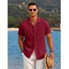 COOFANDY Men’s Casual Button Down Shirts Short Sleeve Summer Beach Shirt Cuban Vacation Textured Shirts with Pocket(Wine Red)