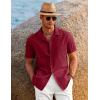 COOFANDY Men’s Casual Button Down Shirts Short Sleeve Summer Beach Shirt Cuban Vacation Textured Shirts with Pocket(Wine Red)