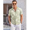 COOFANDY Men’s Casual Button Down Shirts Short Sleeve Summer Cuban Vacation Beach Shirts(Light Green White Leaf)