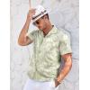 COOFANDY Men’s Casual Button Down Shirts Short Sleeve Summer Cuban Vacation Beach Shirts(Light Green White Leaf)