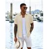 COOFANDY Men’s Casual Button Down Shirts Short Sleeve Textured Shirt Summer Untucked Vacation Beach Wedding Shirts(Beige)