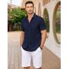 COOFANDY Men’s Casual Button Down Shirts Short Sleeve Textured Shirt Summer Untucked Vacation Beach Wedding Shirts(Navy Blue)