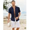COOFANDY Men’s Casual Button Down Shirts Short Sleeve Textured Shirt Summer Untucked Vacation Beach Wedding Shirts(Navy Blue)