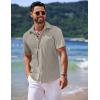 COOFANDY Men’s Casual Short Sleeve Button Down Summer Beach Shirt Lightweight Textured Wrinkle Free Untucked Shirts(Quiet Gray)