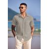 COOFANDY Men’s Casual Short Sleeve Button Down Summer Beach Shirt Lightweight Textured Wrinkle Free Untucked Shirts(Quiet Gray)