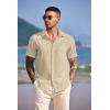 COOFANDY Men’s Casual Short Sleeve Button Down Summer Beach Shirt Lightweight Textured Wrinkle Free Untucked Shirts(Wood Ash)