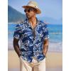 COOFANDY Mens Hawaiian Shirts Short Sleeve Tropical Button Down Shirt Floral Shirt Summer Beach Shirt(Flowers&leaf Navy)
