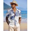 COOFANDY Mens Hawaiian Shirts Short Sleeve Tropical Button Down Shirt Floral Shirt Summer Beach Shirt(Leaf White&blue)