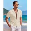 COOFANDY Men’s Knit Button Down Shirt Short Sleeve Vintage Polo Shirts Summer Casual Beach Tops(Beige)