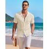 COOFANDY Men’s Knit Button Down Shirt Short Sleeve Vintage Polo Shirts Summer Casual Beach Tops(Beige)
