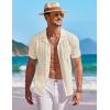 COOFANDY Men’s Knit Button Down Shirt Short Sleeve Vintage Polo Shirts Summer Casual Beach Tops(Beige)