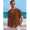 COOFANDY Men’s Knit Button Down Shirt Short Sleeve Vintage Polo Shirts Summer Casual Beach Tops(Caramel)