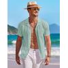 COOFANDY Men’s Knit Button Down Shirt Short Sleeve Vintage Polo Shirts Summer Casual Beach Tops(Ice Green)