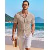 COOFANDY Men’s Knit Button Down Shirt Short Sleeve Vintage Polo Shirts Summer Casual Beach Tops(Khaki)