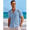 COOFANDY Men’s Knit Button Down Shirt Short Sleeve Vintage Polo Shirts Summer Casual Beach Tops(Light Blue)
