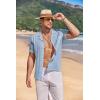 COOFANDY Men’s Knit Button Down Shirt Short Sleeve Vintage Polo Shirts Summer Casual Beach Tops(Light Blue&white)