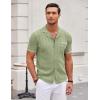 COOFANDY Men’s Knit Button Down Shirt Short Sleeve Vintage Polo Shirts Summer Casual Beach Tops(Light Green&white)