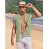 COOFANDY Men’s Knit Button Down Shirt Short Sleeve Vintage Polo Shirts Summer Casual Beach Tops(Light Green&white)