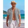 COOFANDY Men’s Knit Button Down Shirt Short Sleeve Vintage Polo Shirts Summer Casual Beach Tops(Light Grey)