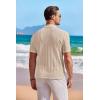 COOFANDY Men’s Knit Button Down Shirt Short Sleeve Vintage Polo Shirts Summer Casual Beach Tops(Light Khaki)