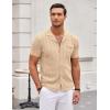 COOFANDY Men’s Knit Button Down Shirt Short Sleeve Vintage Polo Shirts Summer Casual Beach Tops(Light Khaki&brown)