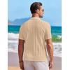 COOFANDY Men’s Knit Button Down Shirt Short Sleeve Vintage Polo Shirts Summer Casual Beach Tops(Light Khaki&brown)