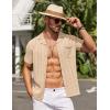 COOFANDY Men’s Knit Button Down Shirt Short Sleeve Vintage Polo Shirts Summer Casual Beach Tops(Light Khaki&brown)