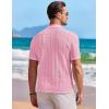 COOFANDY Men’s Knit Button Down Shirt Short Sleeve Vintage Polo Shirts Summer Casual Beach Tops(Light Pink)