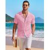 COOFANDY Men’s Knit Button Down Shirt Short Sleeve Vintage Polo Shirts Summer Casual Beach Tops(Light Pink)