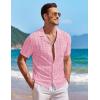COOFANDY Men’s Knit Button Down Shirt Short Sleeve Vintage Polo Shirts Summer Casual Beach Tops(Light Pink)