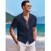 COOFANDY Men’s Knit Button Down Shirt Short Sleeve Vintage Polo Shirts Summer Casual Beach Tops(Navy Blue)