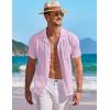COOFANDY Men’s Knit Button Down Shirt Short Sleeve Vintage Polo Shirts Summer Casual Beach Tops(Pink)