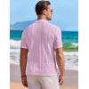 COOFANDY Men’s Knit Button Down Shirt Short Sleeve Vintage Polo Shirts Summer Casual Beach Tops(Pink)