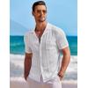 COOFANDY Men’s Knit Button Down Shirt Short Sleeve Vintage Polo Shirts Summer Casual Beach Tops(White)