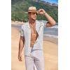 COOFANDY Men’s Knit Button Down Shirt Short Sleeve Vintage Polo Shirts Summer Casual Beach Tops(White&brown)