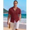 COOFANDY Men’s Knit Button Down Shirt Short Sleeve Vintage Polo Shirts Summer Casual Beach Tops(Wine Red)