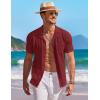 COOFANDY Men’s Knit Button Down Shirt Short Sleeve Vintage Polo Shirts Summer Casual Beach Tops(Wine Red)