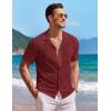 COOFANDY Men’s Knit Button Down Shirt Short Sleeve Vintage Polo Shirts Summer Casual Beach Tops(Wine Red)