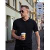 COOFANDY Mens Knit Polo Shirts V Neck Short Sleeve Stretch Polo T Shirt Casual Golf Shirts(Black)