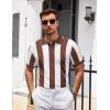 COOFANDY Mens Knit Polo Shirts V Neck Short Sleeve Stretch Polo T Shirt Casual Golf Shirts(Coffee – White Stripes)