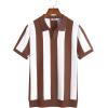 COOFANDY Mens Knit Polo Shirts V Neck Short Sleeve Stretch Polo T Shirt Casual Golf Shirts(Coffee – White Stripes)